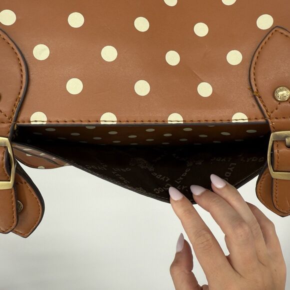 LYDC London Tan & White Polka Dot Satchel Bag Crossbody Vintage - Picture 10 of 13
